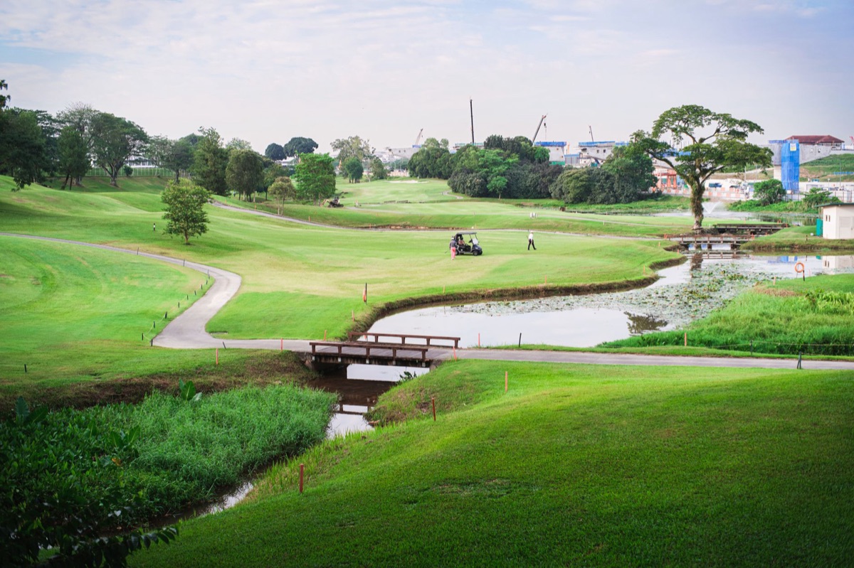 Jeju golf course with water hazard