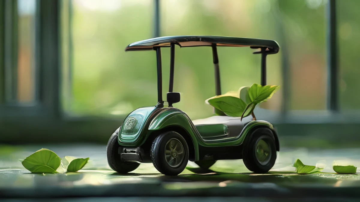 Golf cart leaf with a green tint and a metallic finish.