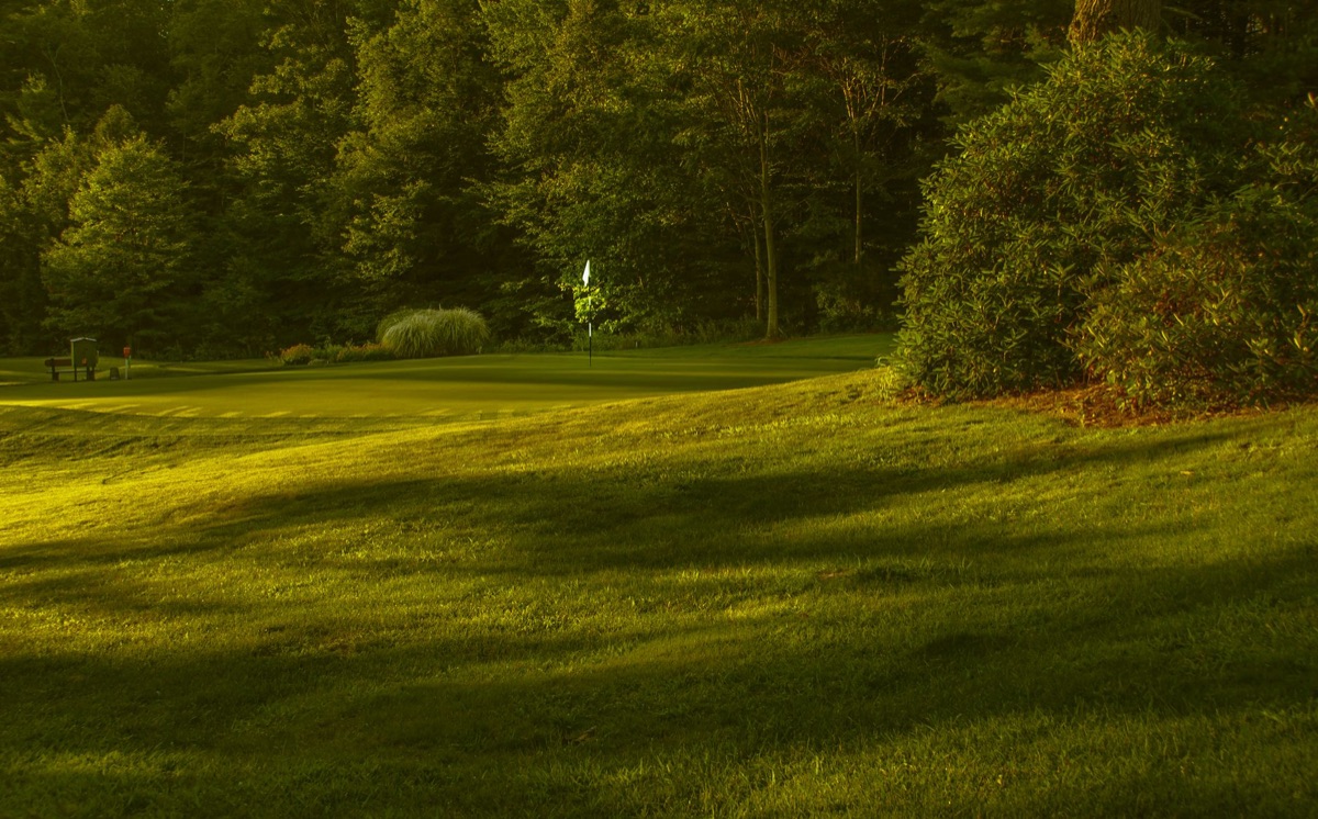 Golf course fairway with flag