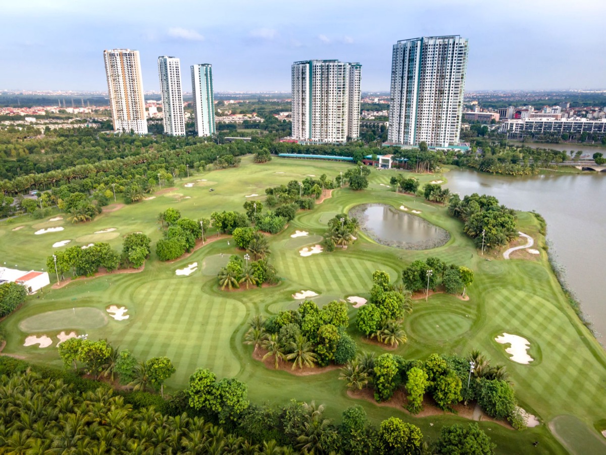 Golf course with vintage architecture