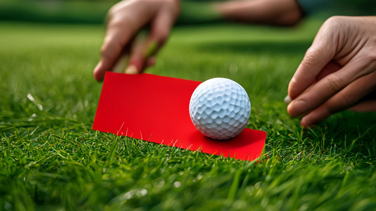 Un giocatore di golf tiene in mano una carta rossa dopo aver ricevuto un colpo di multa.