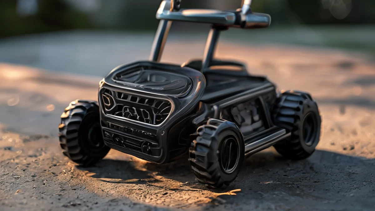 Golf cart gear housing shows mechanical components and structural design.
