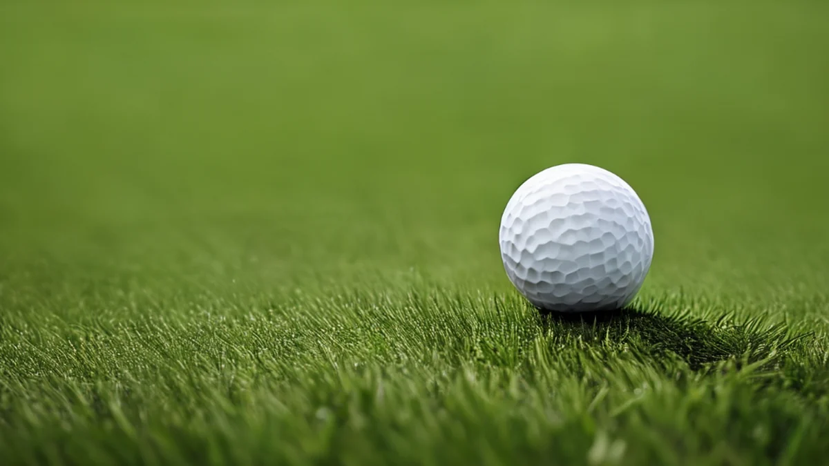 Golf ball resting at the edge of a sand bunker.