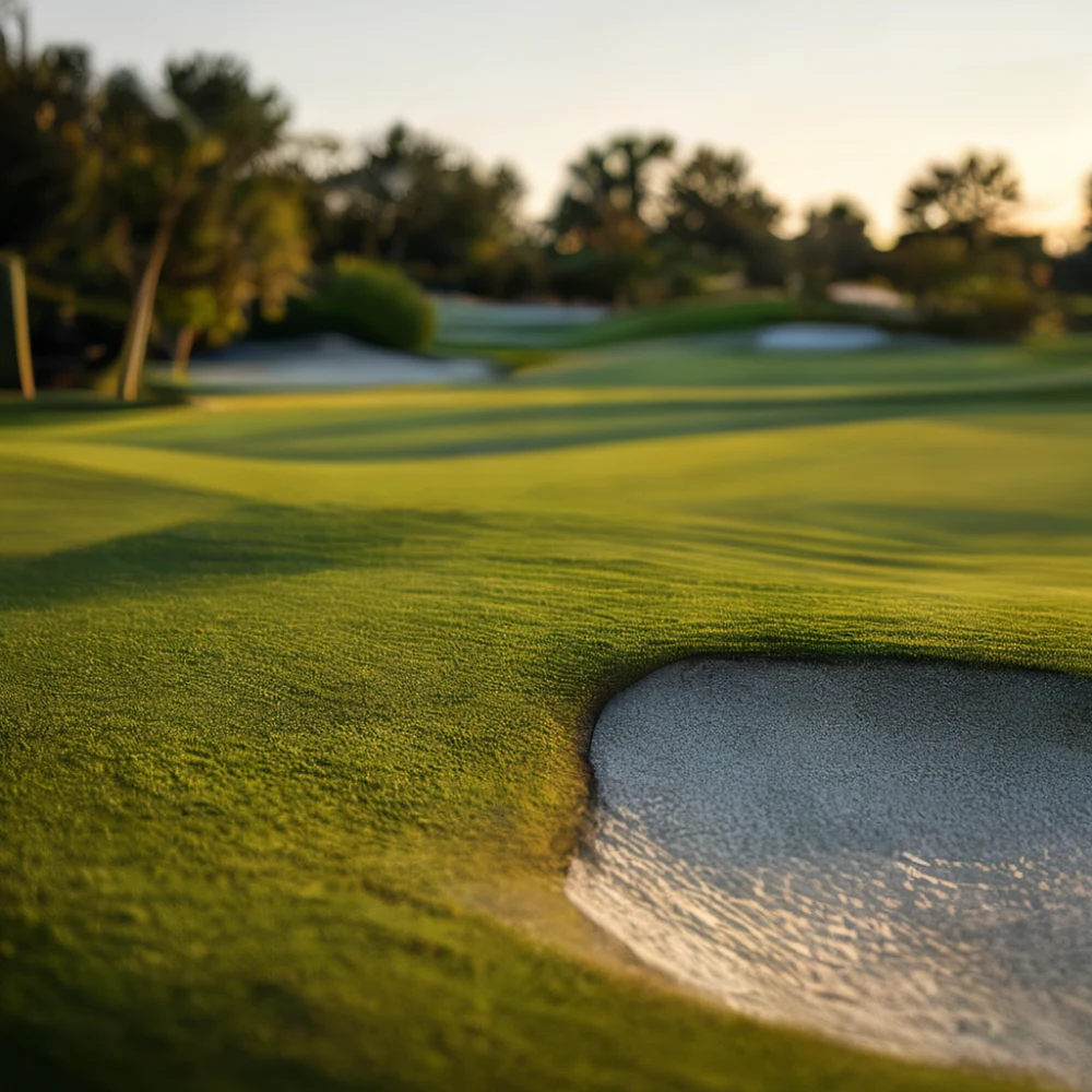 resort golf course with green fairway and white sand bunker