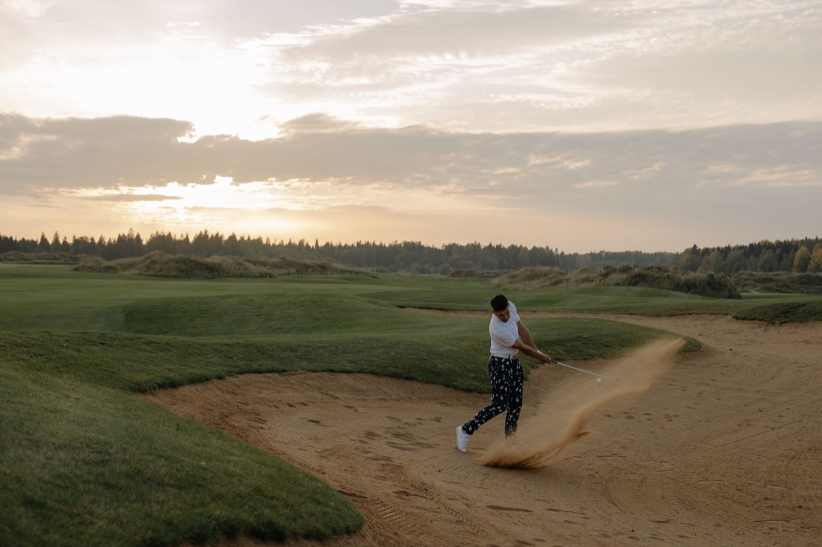 Golf course bunker with grass