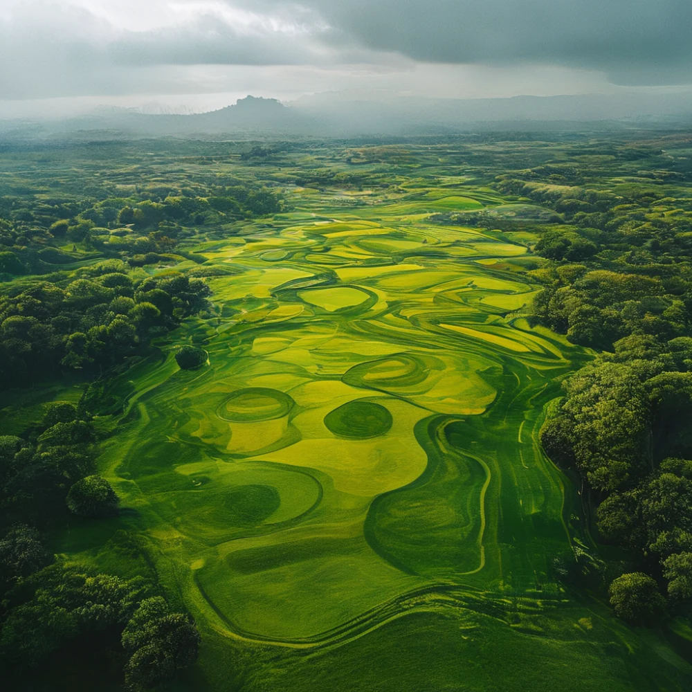 Golf course layout with bunkers and fairways